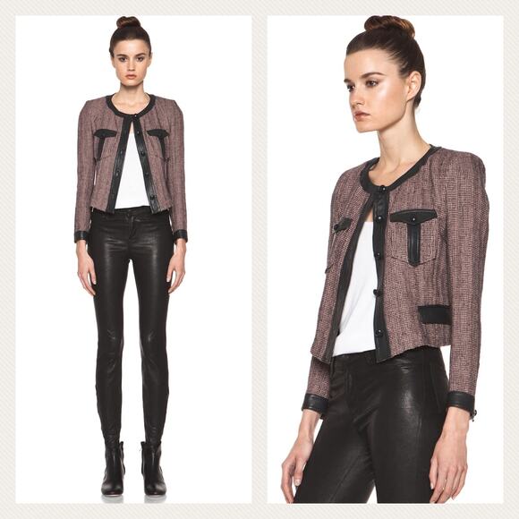 Isabel Marant Tweed Kacie Leather Trim Jacket Blazer Size 6 US - Picture 1 of 11